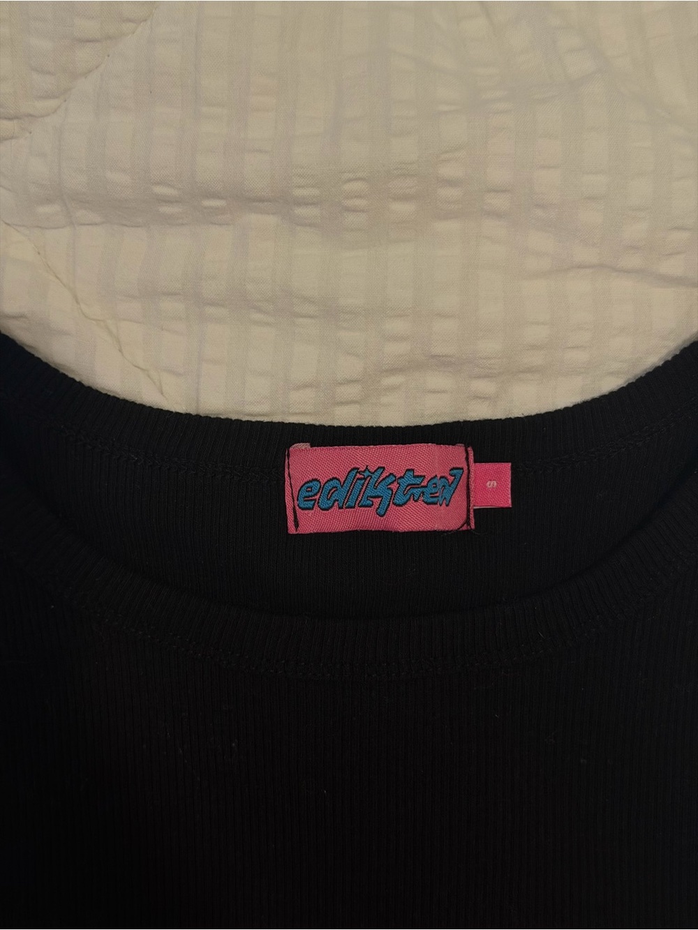 Edikted Black Ribbed Tank Top with Pink Script - Picture 4 of 5